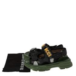 Pre Owned Gucci Black Leather And Mesh Sega Sandals Size 43