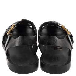 Gucci Black Rubber Marmont And Tiger Embellished Buckle Strap Sandals Size 42