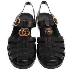 Gucci Black Rubber Marmont And Tiger Embellished Buckle Strap Sandals Size 42