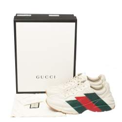 Pre Owned Gucci Cream Leather Web Rhyton Low Top Sneakers Size 42