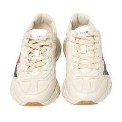 Pre Owned Gucci Cream Leather Web Rhyton Low Top Sneakers Size 42