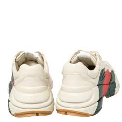Pre Owned Gucci Cream Leather Web Rhyton Low Top Sneakers Size 42