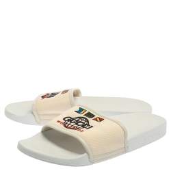 Pre Owned Gucci White Logo Print Canvas Slip On Slides Size 43