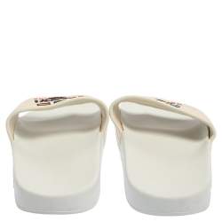 Pre Owned Gucci White Logo Print Canvas Slip On Slides Size 43