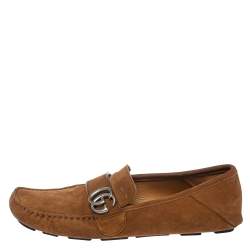 Pre Owned Gucci Brown Suede Leather GG Marmont Slip On Loafers Size 42.5