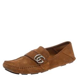 Pre Owned Gucci Brown Suede Leather GG Marmont Slip On Loafers Size 42.5