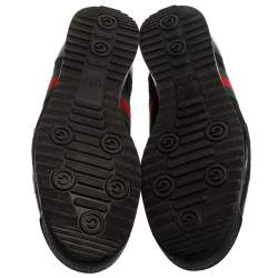 Gucci Black Leather And Canvas Web Detail Lace Up Sneakers Size 43.5