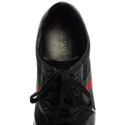 Gucci Black Leather And Canvas Web Detail Lace Up Sneakers Size 43.5