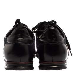 Gucci Black Leather And Canvas Web Detail Lace Up Sneakers Size 43.5