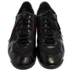 Gucci Black Leather And Canvas Web Detail Lace Up Sneakers Size 43.5