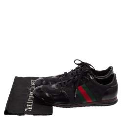 Gucci Black Leather And Canvas Web Detail Lace Up Sneakers Size 43.5