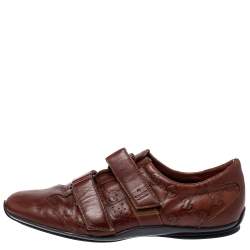 Pre Owned Gucci Brown Monogram Leather Velcro Sneakers Size 39.5