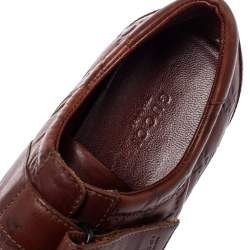 Pre Owned Gucci Brown Monogram Leather Velcro Sneakers Size 39.5