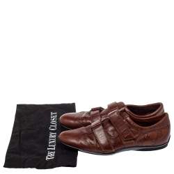 Pre Owned Gucci Brown Monogram Leather Velcro Sneakers Size 39.5