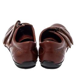 Pre Owned Gucci Brown Monogram Leather Velcro Sneakers Size 39.5
