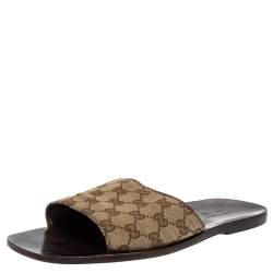 Pre Owned Gucci Beige GG Supreme Slide Sandals Size 41.5