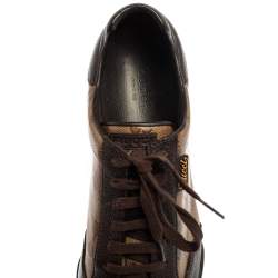 Pre Owned Gucci Brown/Beige GG Crystal Canvas And Leather Low Top Sneakers Size 40