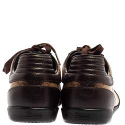 Pre Owned Gucci Brown/Beige GG Crystal Canvas And Leather Low Top Sneakers Size 40