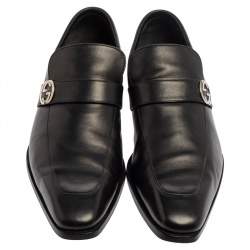 Gucci Black Leather GG Slip On Loafers Size 43