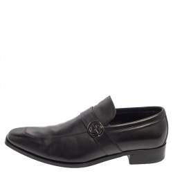 Gucci Black Leather GG Slip On Loafers Size 43