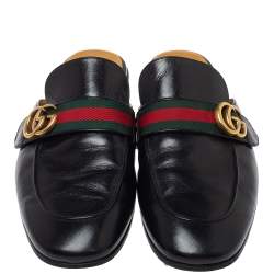Gucci Black Leather Princetown GG Web Mules Size 45