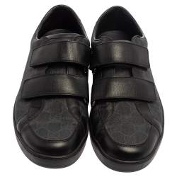 Pre Owned Gucci Black GG Supreme Canvas And Leather Double Velcro Ace Sneakers Size 41.5