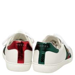 Pre Owned Gucci White Leather And Canvas Ace Embroided Sneakers Size 44.5