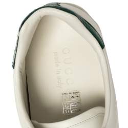 Pre Owned Gucci White Leather And Canvas Ace Embroided Sneakers Size 44.5