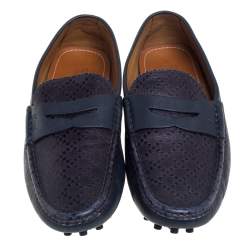 مملوكة مسبقًا Gucci Blue Leather Penny Slip On Loafers Size 42.5
