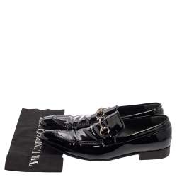 Gucci Black Patent Leather Horsebit Slip On Loafers Size 42