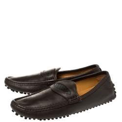 Gucci Brown Leather Slip On Loafers Size 41