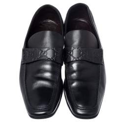 Pre Owned Gucci Black Leather Slip On Loafers Size 43.5