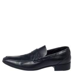 Pre Owned Gucci Black Leather Slip On Loafers Size 43.5