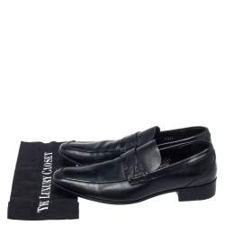 Pre Owned Gucci Black Leather Slip On Loafers Size 43.5