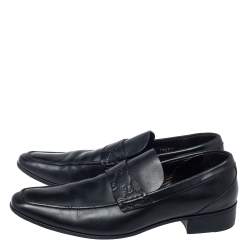 Pre Owned Gucci Black Leather Slip On Loafers Size 43.5