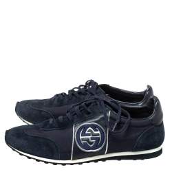 Gucci Navy Blue Suede and Fabric Interlocking G Lace Up Sneakers Size 42