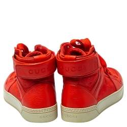 مملوكة مسبقًا حذاء رياضي غوتشي نايلون غوتشيسيما وجلد أحمر بعنق مرتفع مقاس 43