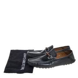 Pre Owned Gucci Grey Leather Bamboo Horsebit Slip On Loafers Size 43