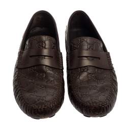 Gucci Brown Guccissima Leather Penny Loafers Size 43