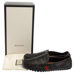 Gucci Black Leather Web Penny Loafers Size 41.5 