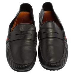 Gucci Black Leather Web Penny Loafers Size 41.5 