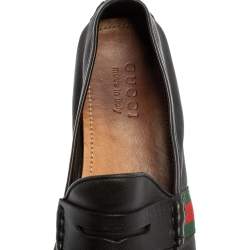 Gucci Black Leather Web Penny Loafers Size 41.5 