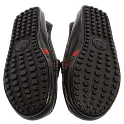 Gucci Black Leather Web Penny Loafers Size 41.5 