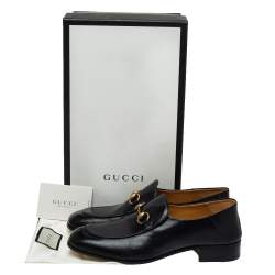 Pre Owned Gucci Black Leather Horsebit Quentin Slip On Loafers Size 41.5