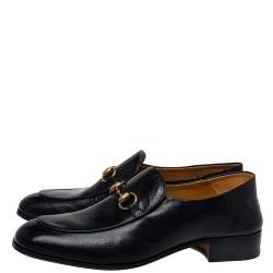 Pre Owned Gucci Black Leather Horsebit Quentin Slip On Loafers Size 41.5