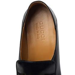 Pre Owned Gucci Black Leather Horsebit Quentin Slip On Loafers Size 41.5