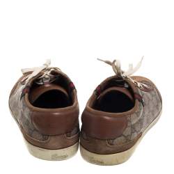 Pre Owned Gucci Brown/Beige GG Supreme Canvas And Suede Leather Low Top Sneakers Size 46
