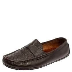 Gucci Brown Leather Guccissima Loafers Size 43