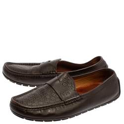 Gucci Brown Leather Guccissima Loafers Size 43