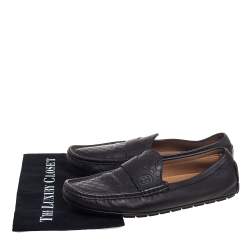 Pre Owned Gucci Dark Brown Micro Guccissima Leather Slip On Loafers Size 44